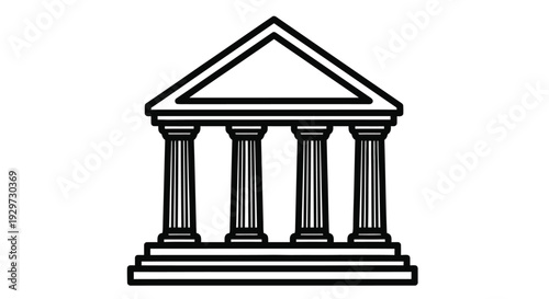 Simple line art illustration of a classical greek temple facade with columns