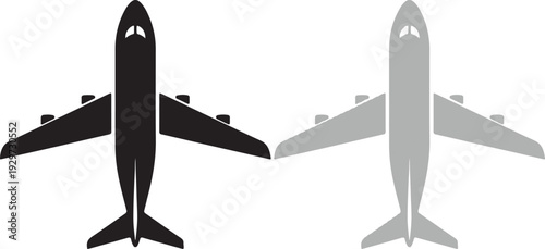 Vector graphic illustration of two airplanes facing forward with different fill patterns on a white background