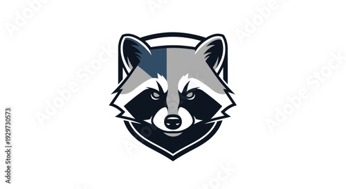raccoon head logo, shield emblem, animal mascot