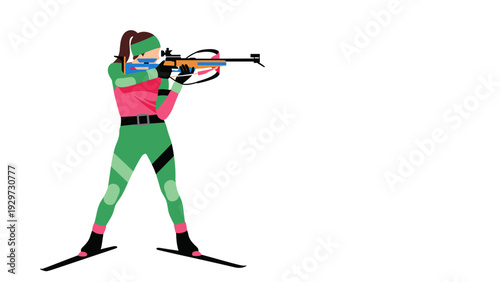 biathlon athlete shooting with rifle in colorful outfit vector illustration