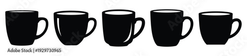Collection of  tea mug silhouette icon vector set for logo
