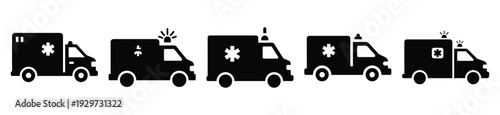 Collection of  ambulance emergency silhouette icon vector set for logo