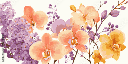 Exquisite orchid floral arrangement with tropical leaves