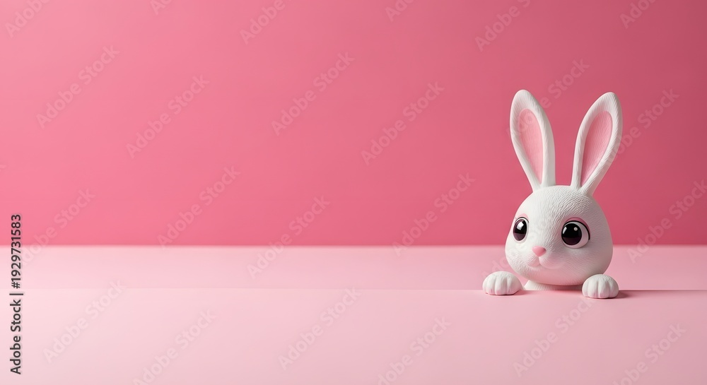 Obraz premium Happy easter celebration with adorable white bunny on pink background