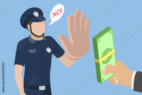 3D Isometric Flat Vector Illustration of No Bribe, Individual Attempted Bribery On Law Enforcement.