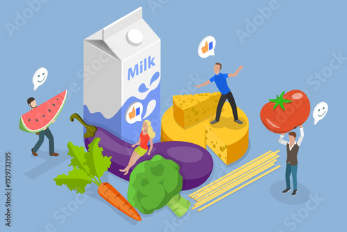 3D Isometric Flat Vector Illustration of Lacto-ovo Vegetarian Diet, Plant-Based Eating For Health And Wellness