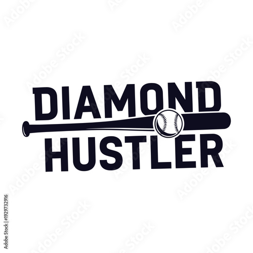 Diamond Hustler logo with baseball bat and ball on white background tshirt design