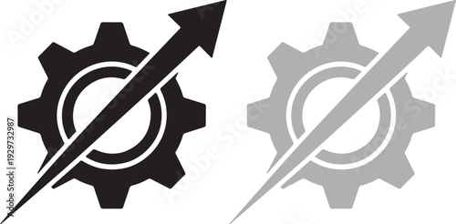 Gear icon with upward arrow symbolizing progress and growth in vector graphic design and modern technology applications