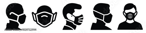 Collection of  mask protection silhouette icon vector set for logo