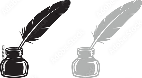 Quill pens in ink jars graphic design elements for writing and literature