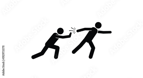 Black stick figures vector illustration portraying a person pushing another, depicting conflict and physical assault