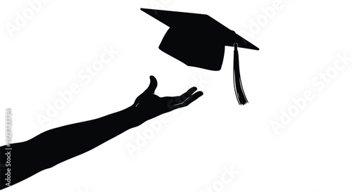 Silhouette vector graphic illustration of an arm reaching up to catch a graduation mortarboard cap