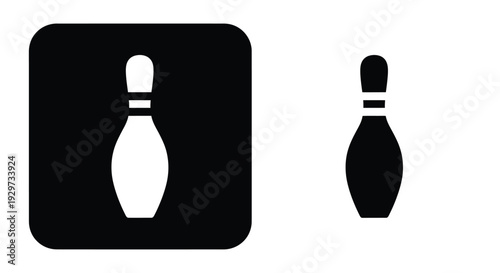 Black and white vector graphic illustration set featuring two distinct bowling pin icons for signage or design