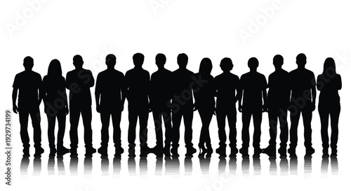 Diverse group of business people silhouettes standing together in a row as a vector illustration graphic design