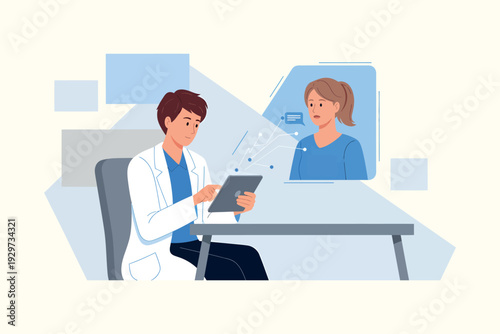 Doctor conducting a virtual consultation with a patient using a digital tablet
