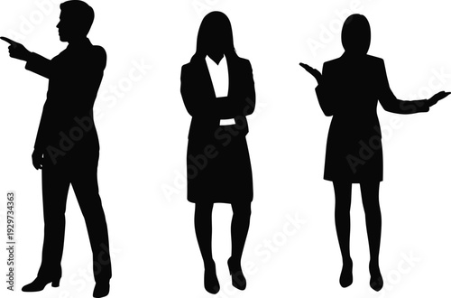 Business people silhouette, professional communication, corporate teamwork, office attire, leadership concept, workplace diversity, body language, career illustration, business vector, team 