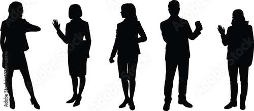 Business people silhouette, professional team, corporate diversity, office attire, teamwork illustration, standing figures, career concept, leadership, business vector, workplace representation