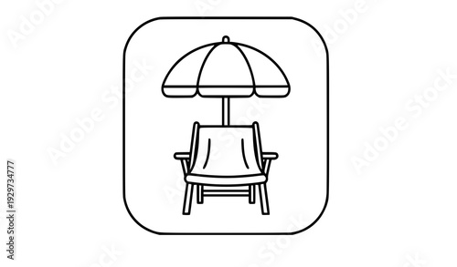 Beach Chair with Umbrella App Style Outline Icon Vector Illustration