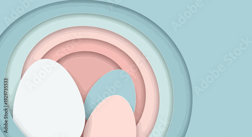 Abstract layered pastel oval shapes on soft blue background for modern design