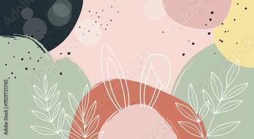 Abstract pastel bunny ears with organic shapes and leaves