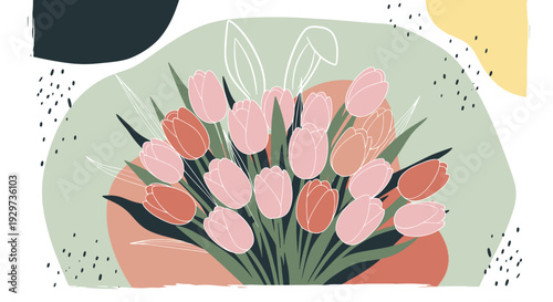Beautiful abstract bouquet of tulips with soft pastel colors in modern flat design