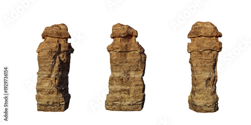 Wallpaper Mural Three Sandstone Hoodoos Isolated On White Background — 3D Rendering Of Rock Formations Torontodigital.ca