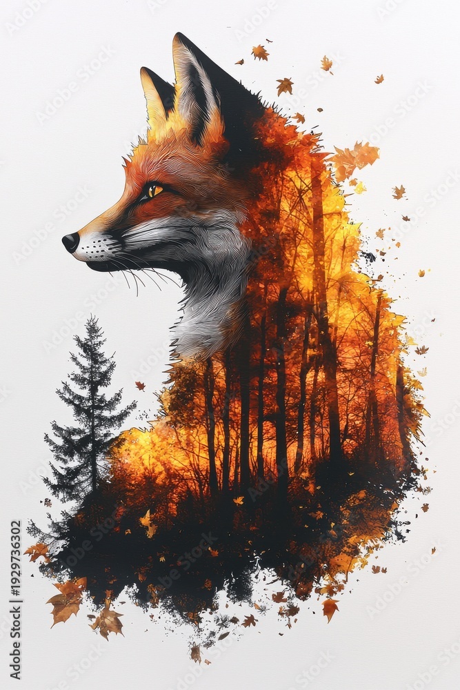Obraz premium Elegant fox logo design blending nature and artistry in autumn tones
