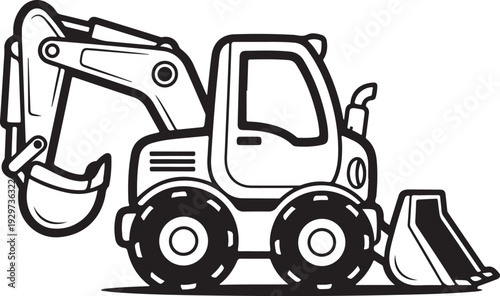 Black and White Construction Excavator – Bold Outline Minimal Vector EPS for Commercial Use