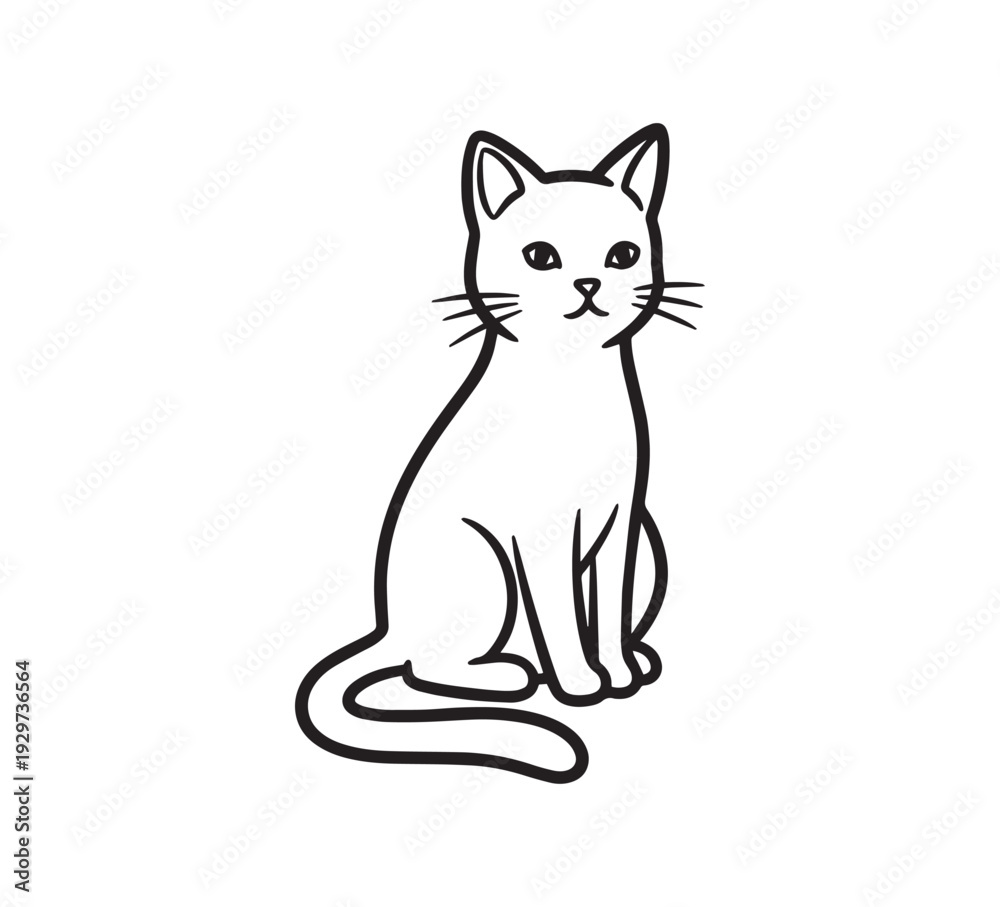 Obraz premium Sitting Cat Outline Icon — Minimalist Feline Line Art Vector Illustration