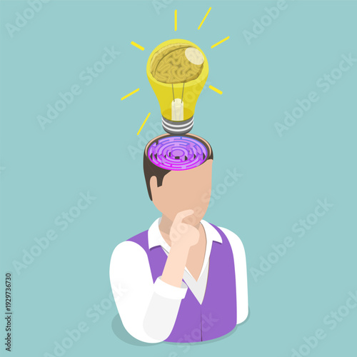 3D Isometric Flat Vector Illustration of Looking For The Solution, Human Head Merged With Labyrinth Representing Creative Thinking And Brainstorming Concept.