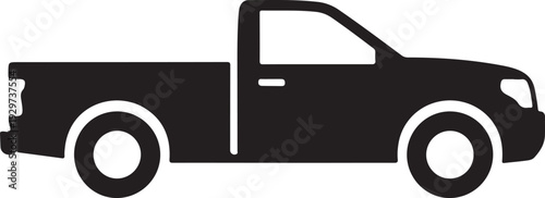 Simple silhouette of a pickup truck with a large bed and two doors on right side  commonly used for hauling goods and equipment