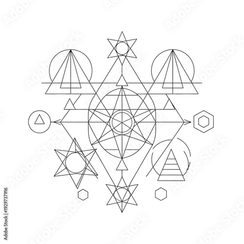 Sacred Geometry Metatrons Cube with Stars and Circles.