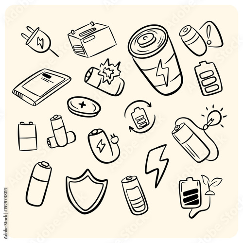Creative Battery and Energy Power Concept Doodles Collection