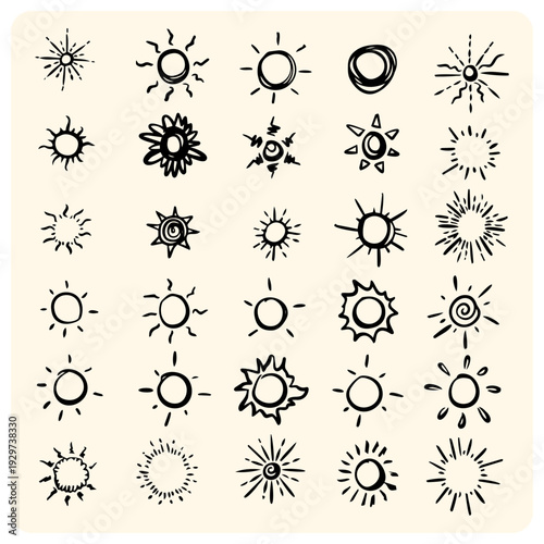 Mega Pack of Hand Drawn Sun Doodles and Summer Solar Icons