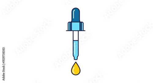 Dropper with Blue Liquid and Yellow Drop on White Background