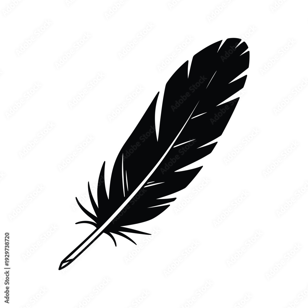 Fototapeta premium Black feather isolated on white background minimalist graphic illustration
