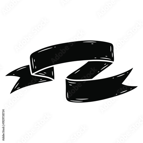 Black ribbon banner hand-drawn vintage style silhouette vector illustration for graphic design and headings