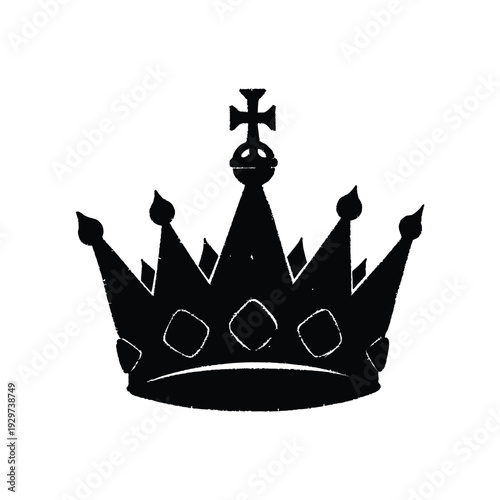 Royal crown silhouette icon with distressed texture and cross on top