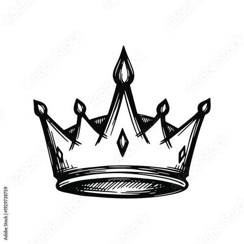 Royal crown hand drawn illustration in vintage sketch style for graphic design