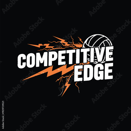 Competitive Edge Volleyball Logo with Orange Lightning Bolt tshirt design