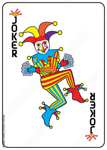 Line art illustration vector Joker playing card design and drawing in colorful cartoon vector