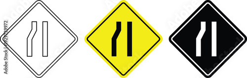 A set of road signs indicating lane merge