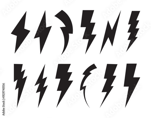 A collection of black lightning bolt shapes on a white background