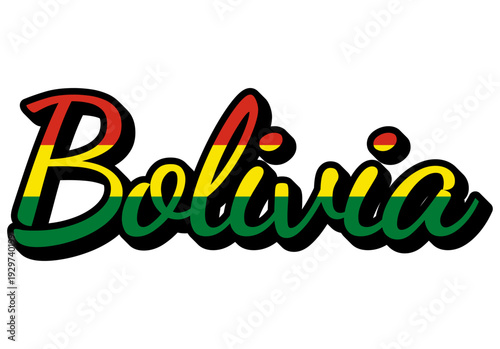 Bolivia Travel Sticker. Country Name Vector Text Design with Flag Colors
