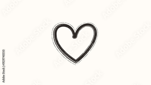 Simple minimalist heart outline drawn with a thick black textured charcoal stroke on a warm creamy white background surface.