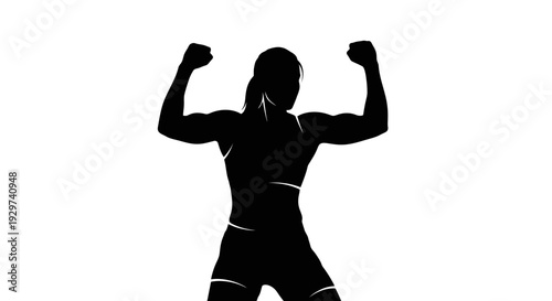 Vector silhouette of a muscular woman flexing her arms