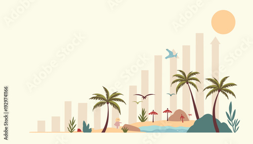 A clean, minimalist illustration depicting a bar graph on a soft beige background. Ideal for conveying data, progress, or growth in a simple and moder