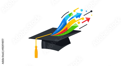 Graduation cap icon with colorful confetti vector