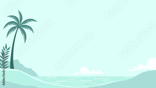 A serene and calming illustration of a tropical beach. Ideal for backgrounds, website design, or conveying a sense of relaxation and escape.