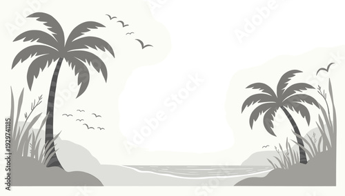 A serene and simplified illustration of a tropical environment evokes feelings of calm. Ideal for backgrounds, website design, or branding needing a n